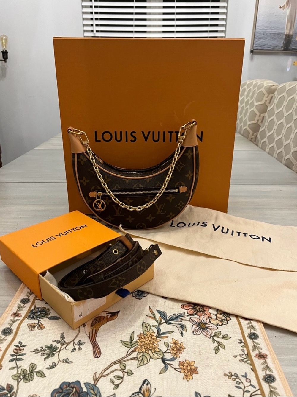 Louis Vuitton Monogram Crescent Shoulder Bag with Gold Chain